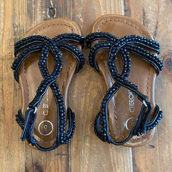 NEW Cherokee Black Jeweled Sandal Toddler Girl Size 5 - Picture 8 of 13